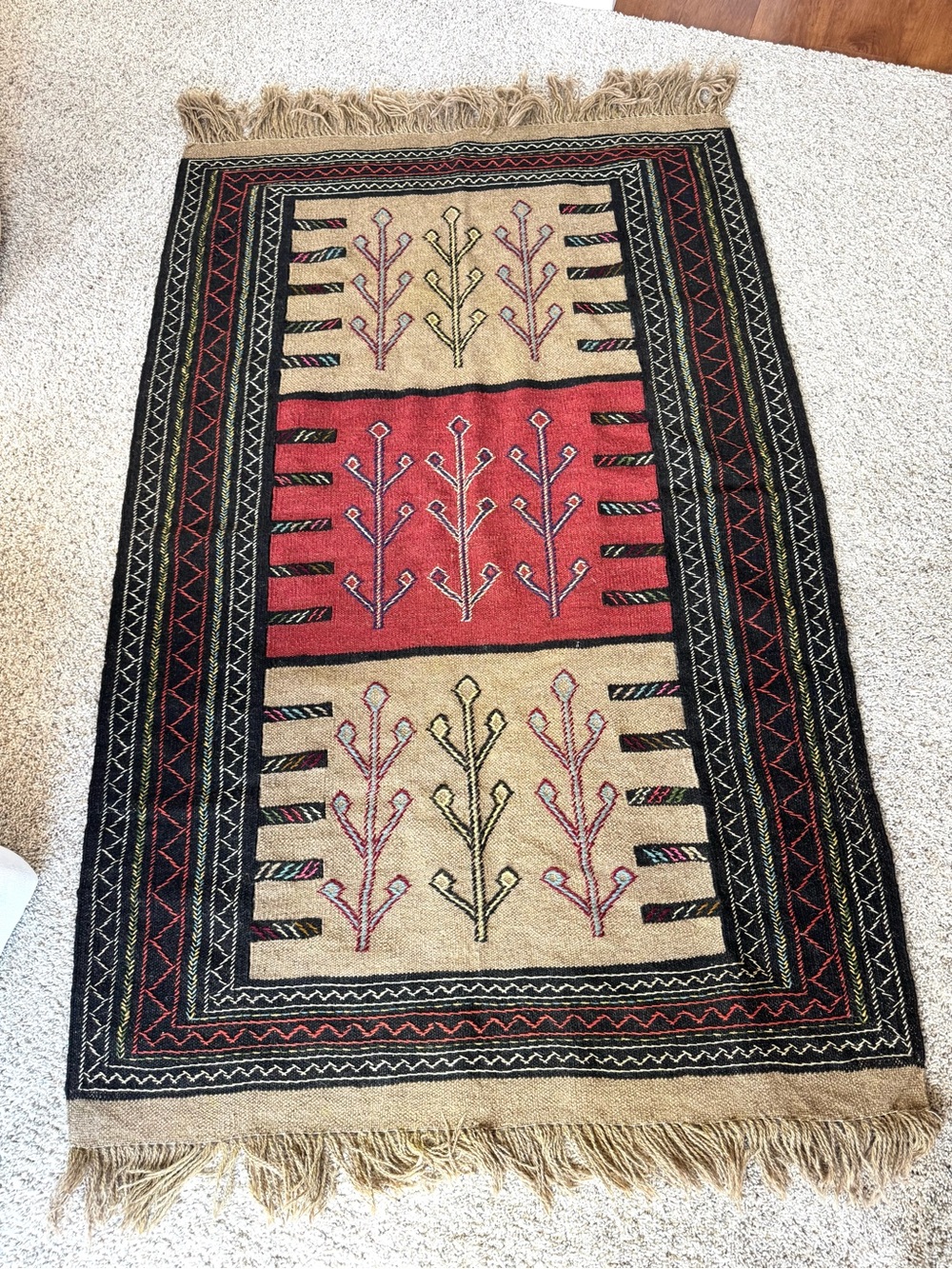 Handwoven Decorative Area Rug in Red and Tan